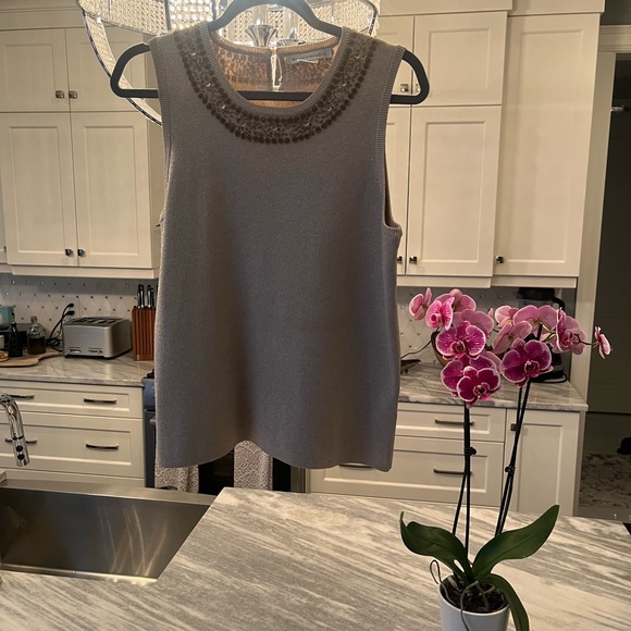 Bianca Nygard gold knit holiday shell with beading size large holiday wear - Picture 5 of 13